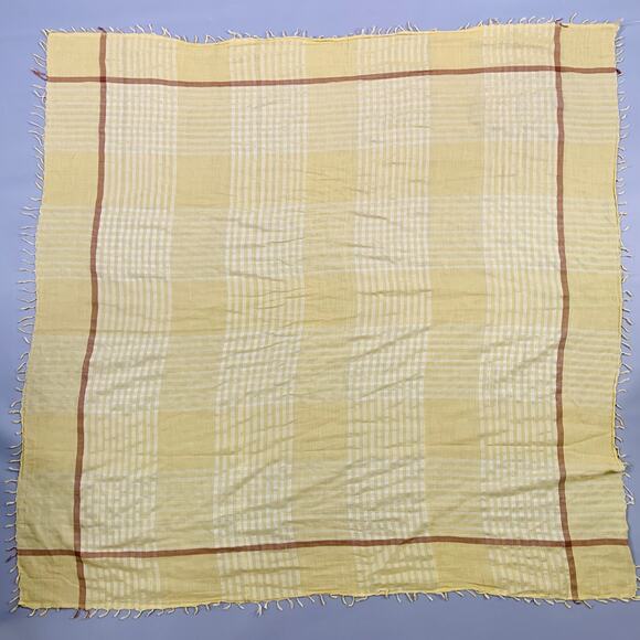 VINTAGE Yellow Brown Stripe Fringe Square Scarf